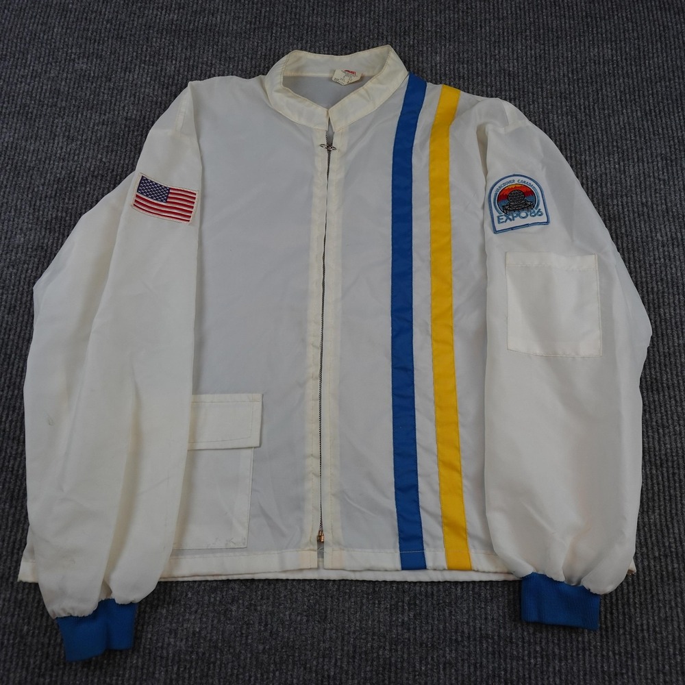 Vintage Expo 86 Vancouver Jacket Mens 2XL White Blue Patriotic Windbreaker 80s